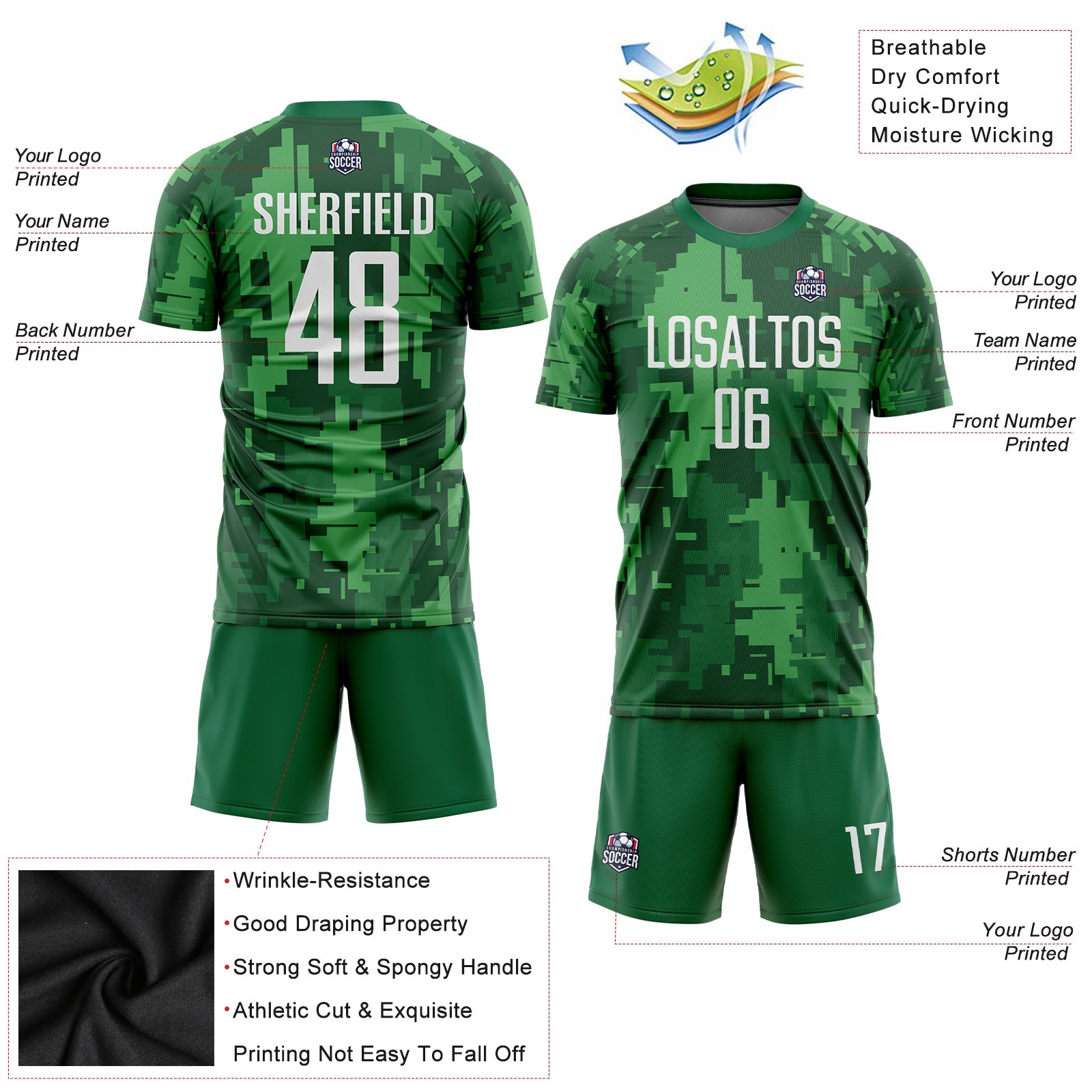 Custom Camo White-Kelly Green Sublimation Salute To Service Soccer Uniform Jersey - Sky-Custom