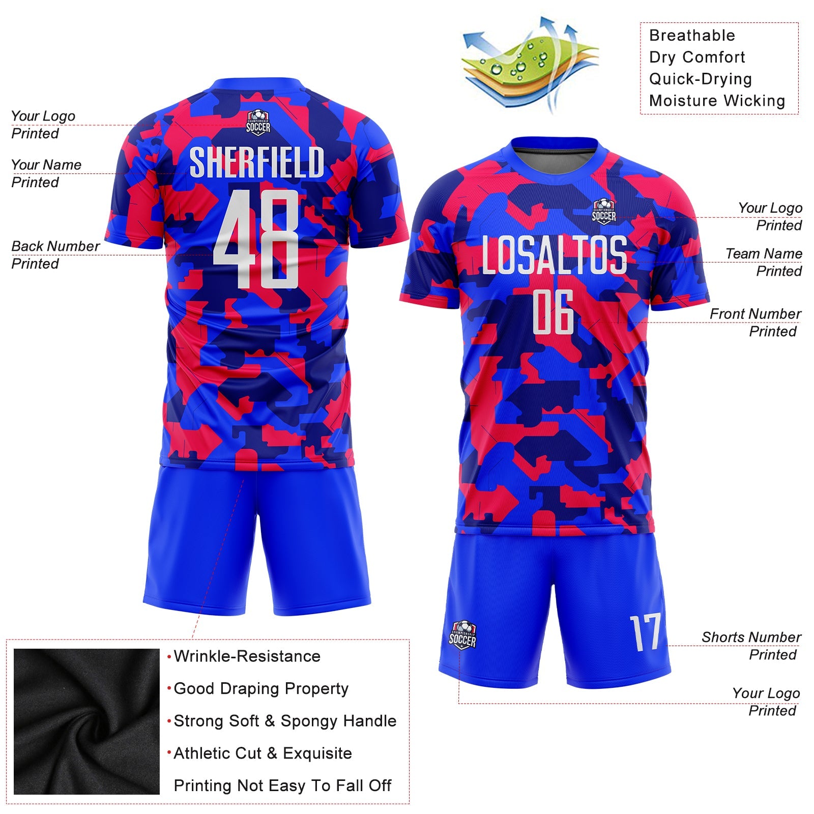 Custom Camo White-Royal Sublimation Salute To Service Soccer Uniform Jersey - Sky-Custom