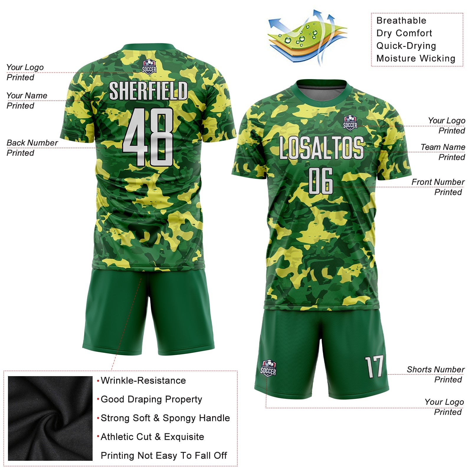 Custom Camo White-Kelly Green Sublimation Salute To Service Soccer Uniform Jersey - Sky-Custom
