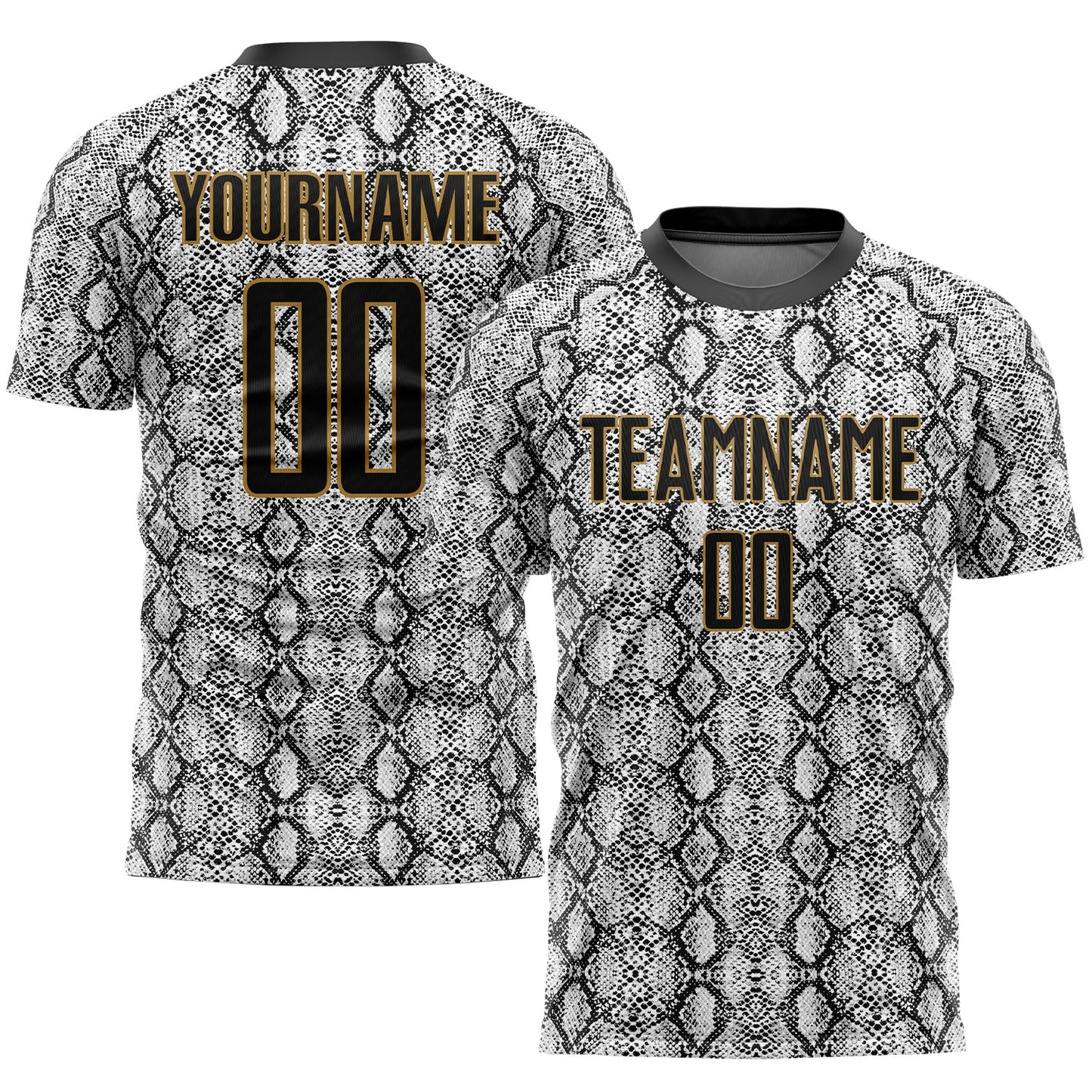 Custom Black Black-Old Gold Sublimation Snakeskin Soccer Uniform Jersey - Sky-Custom