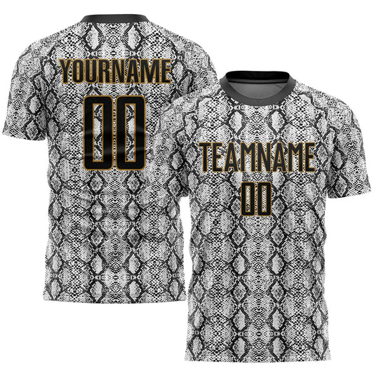 Custom Black Black-Old Gold Sublimation Snakeskin Soccer Uniform Jersey - Sky-Custom