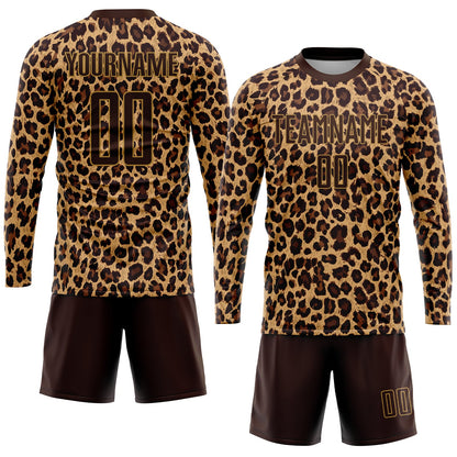 Custom Brown Brown-Old Gold Sublimation Leopard Soccer Uniform Jersey - Sky-Custom