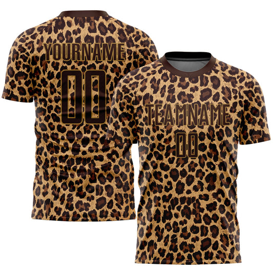 Custom Brown Brown-Old Gold Sublimation Leopard Soccer Uniform Jersey - Sky-Custom