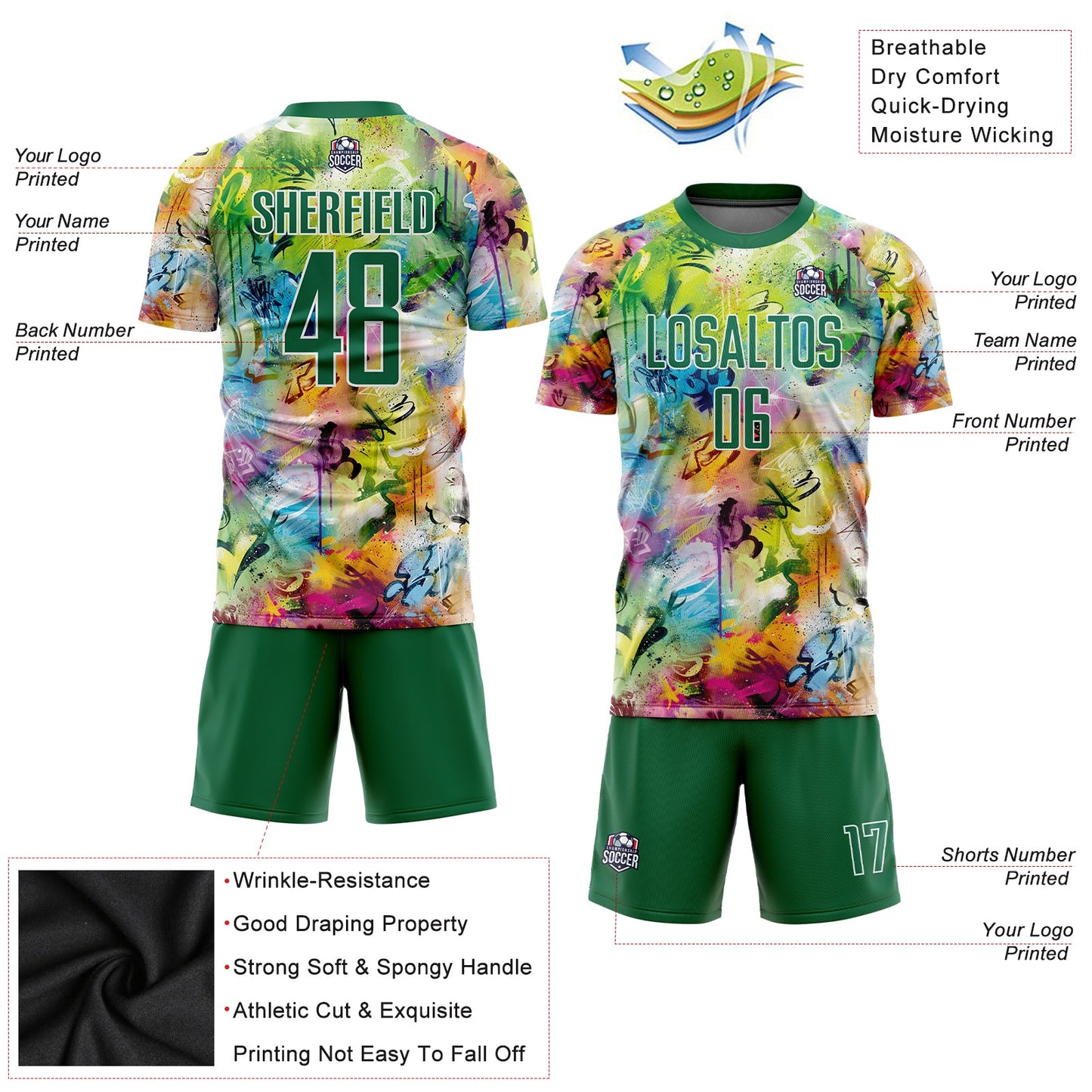 Custom Graffiti Pattern Kelly Green-White Sublimation Soccer Uniform Jersey - Sky-Custom