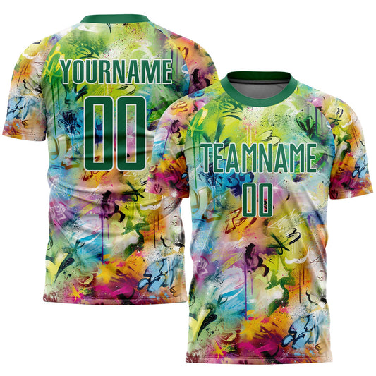 Custom Graffiti Pattern Kelly Green-White Sublimation Soccer Uniform Jersey - Sky-Custom