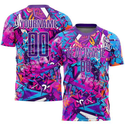Custom Graffiti Pattern Purple-White Sublimation Soccer Uniform Jersey - Sky-Custom
