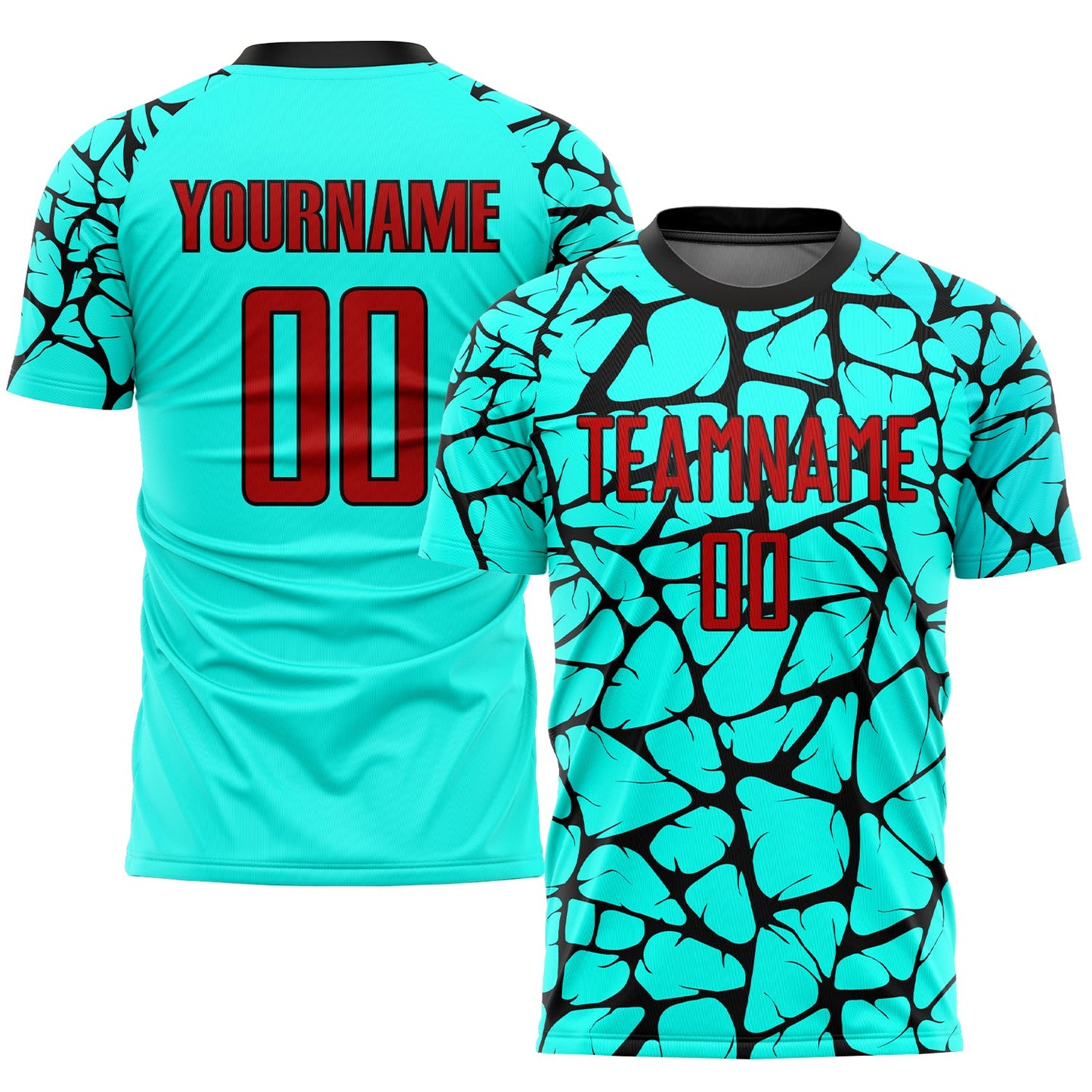 Custom Aqua Red-Black Sublimation Soccer Uniform Jersey - Sky-Custom