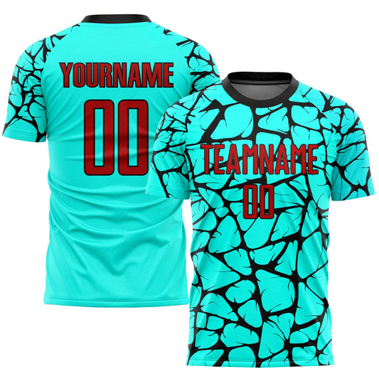 Custom Aqua Red-Black Sublimation Soccer Uniform Jersey - Sky-Custom