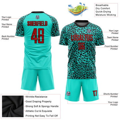 Custom Aqua Red-Black Sublimation Soccer Uniform Jersey - Sky-Custom
