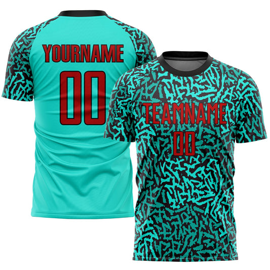 Custom Aqua Red-Black Sublimation Soccer Uniform Jersey - Sky-Custom