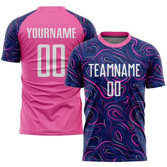 Custom Navy White-Pink Sublimation Soccer Uniform Jersey - Sky-Custom
