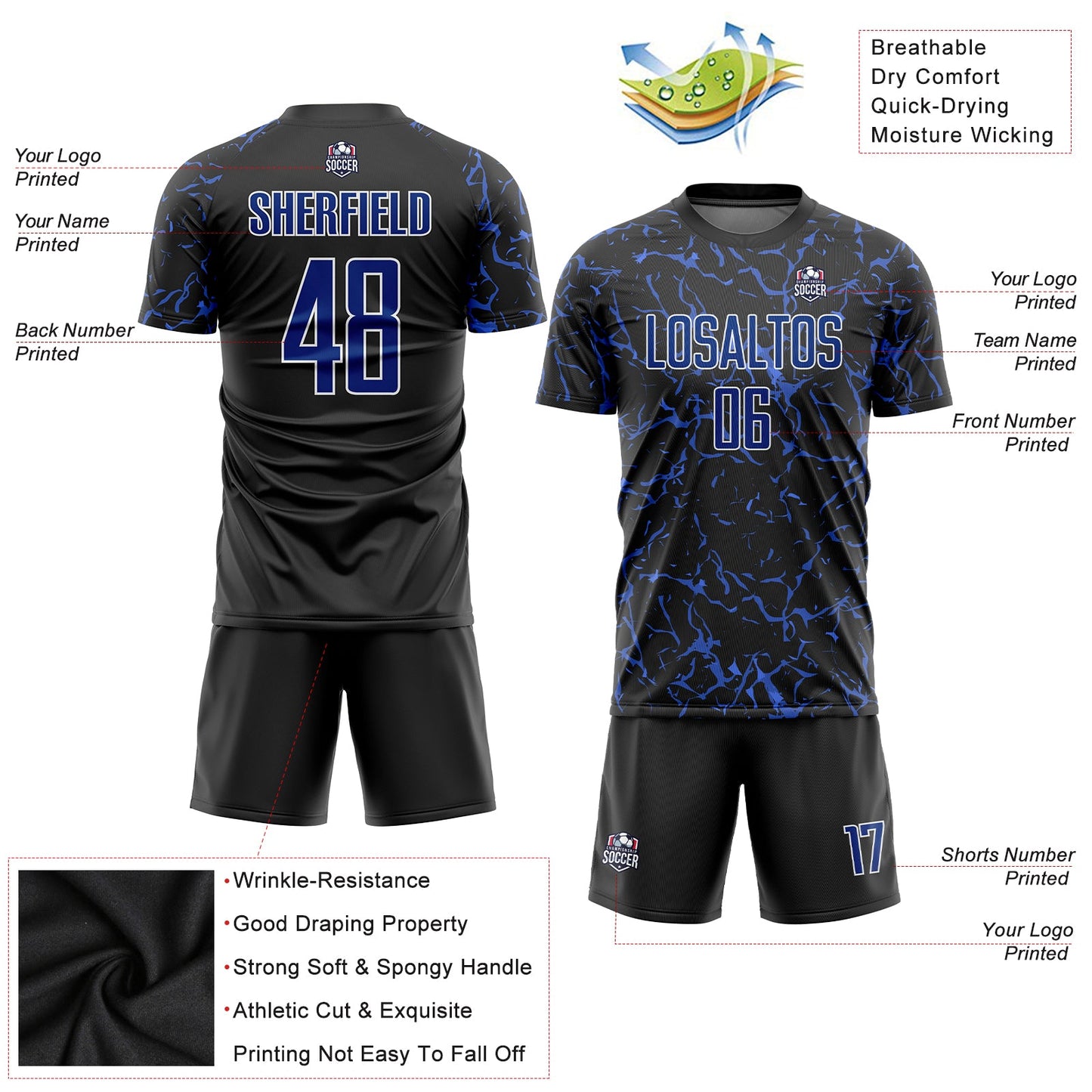 Custom Black Royal-White Sublimation Soccer Uniform Jersey - Sky-Custom