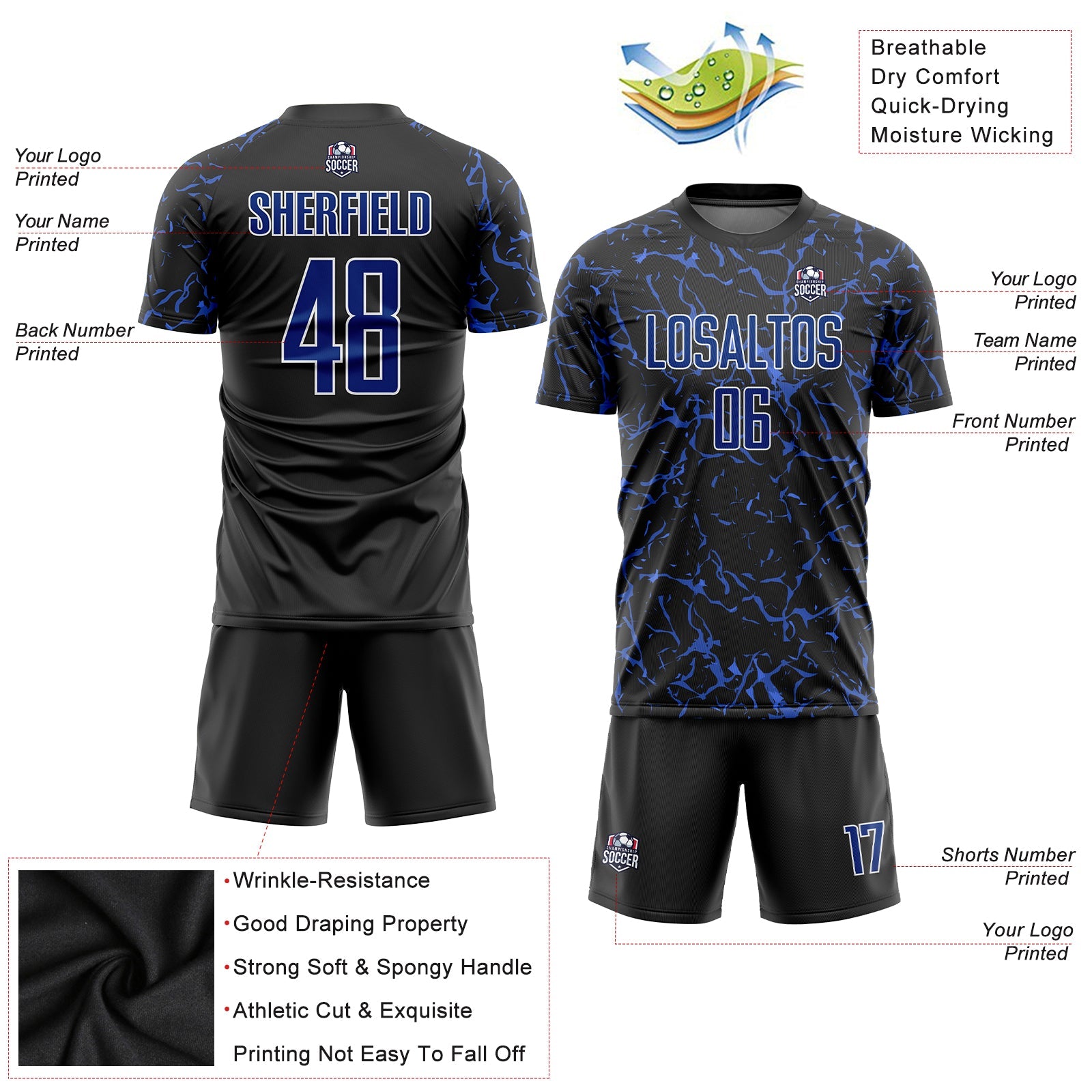 Custom Black Royal-White Sublimation Soccer Uniform Jersey - Sky-Custom