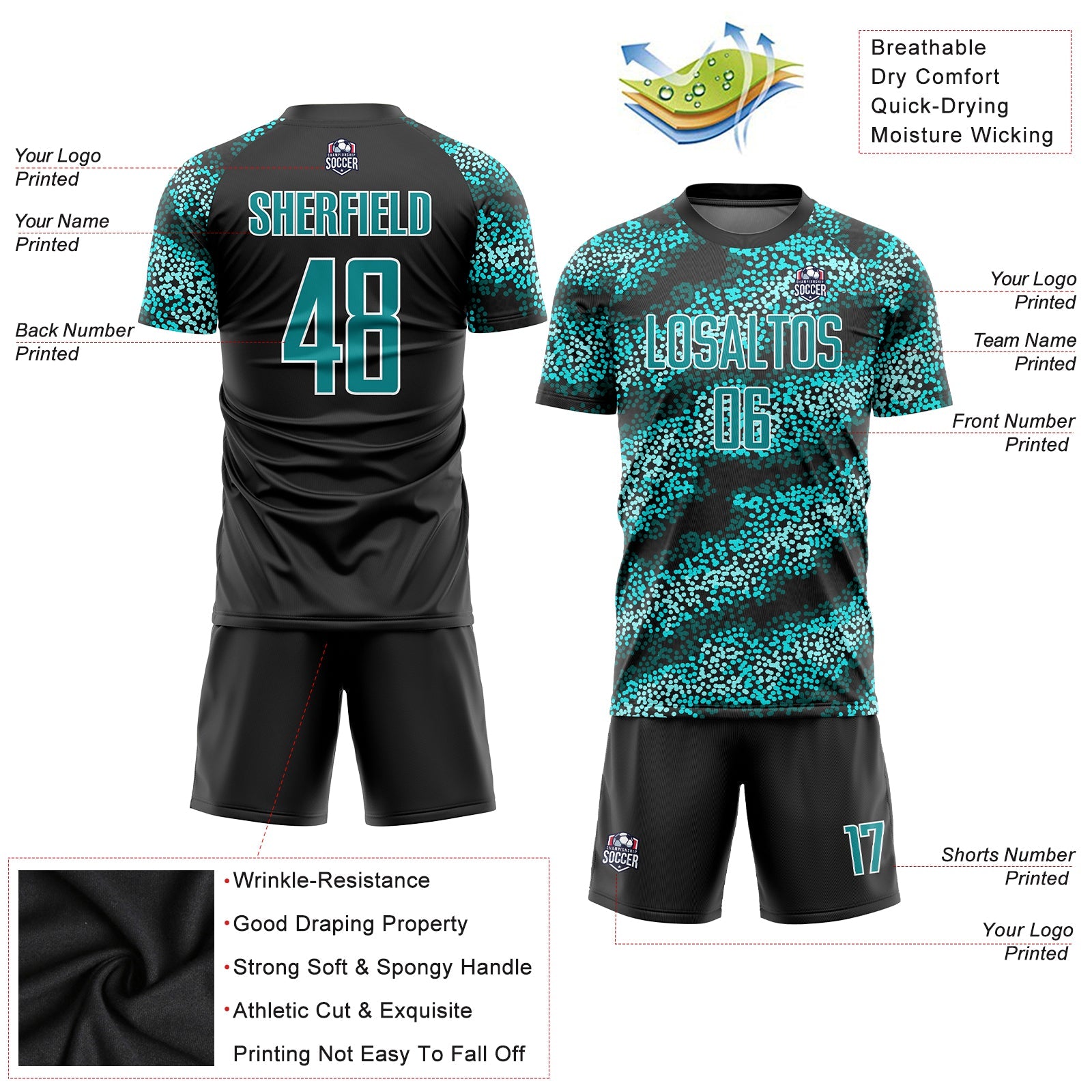 Custom Teal Teal-Black Sublimation Soccer Uniform Jersey - Sky-Custom