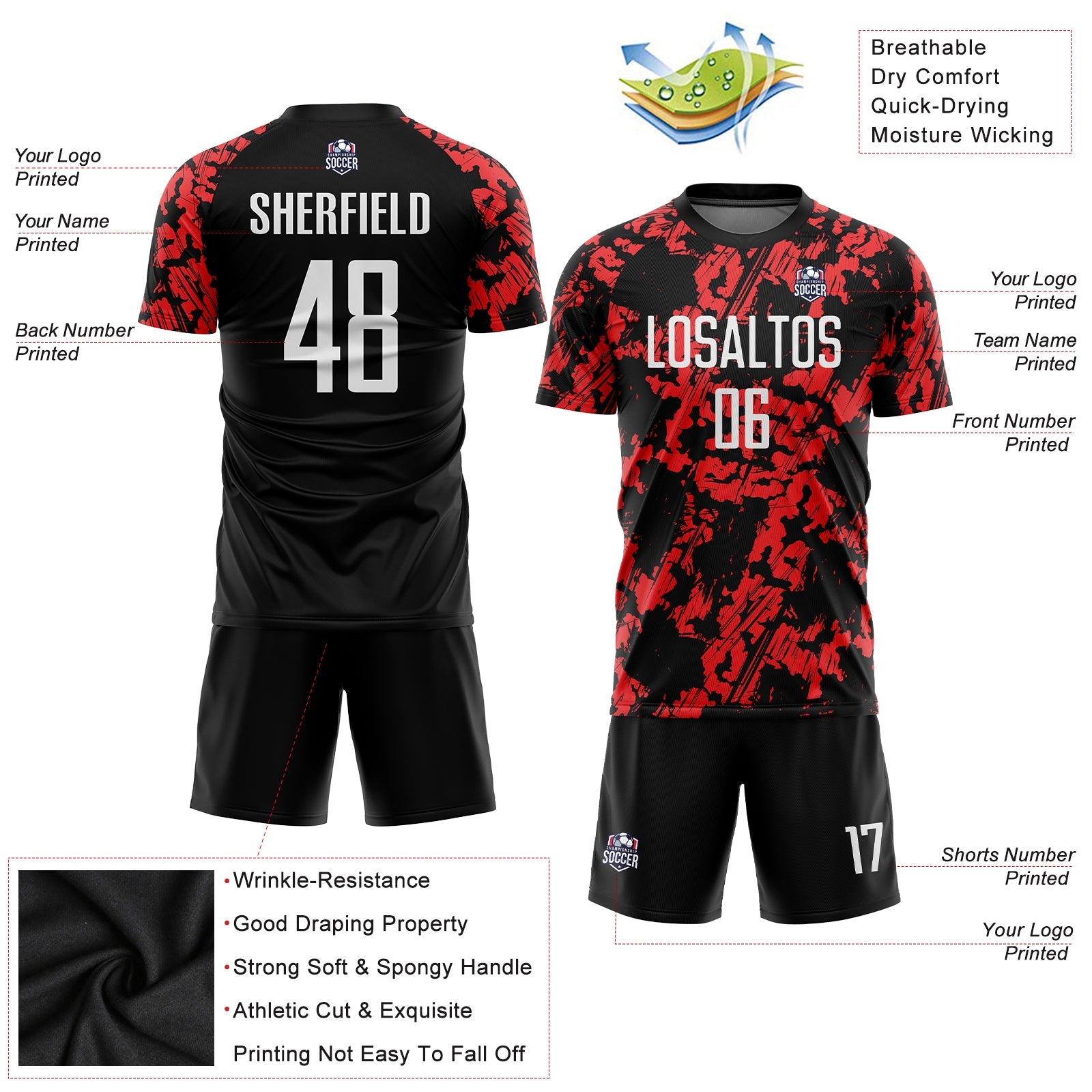Custom Red White-Black Sublimation Soccer Uniform Jersey - Sky-Custom