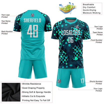 Custom Aqua White-Navy Sublimation Soccer Uniform Jersey - Sky-Custom