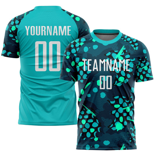 Custom Aqua White-Navy Sublimation Soccer Uniform Jersey - Sky-Custom