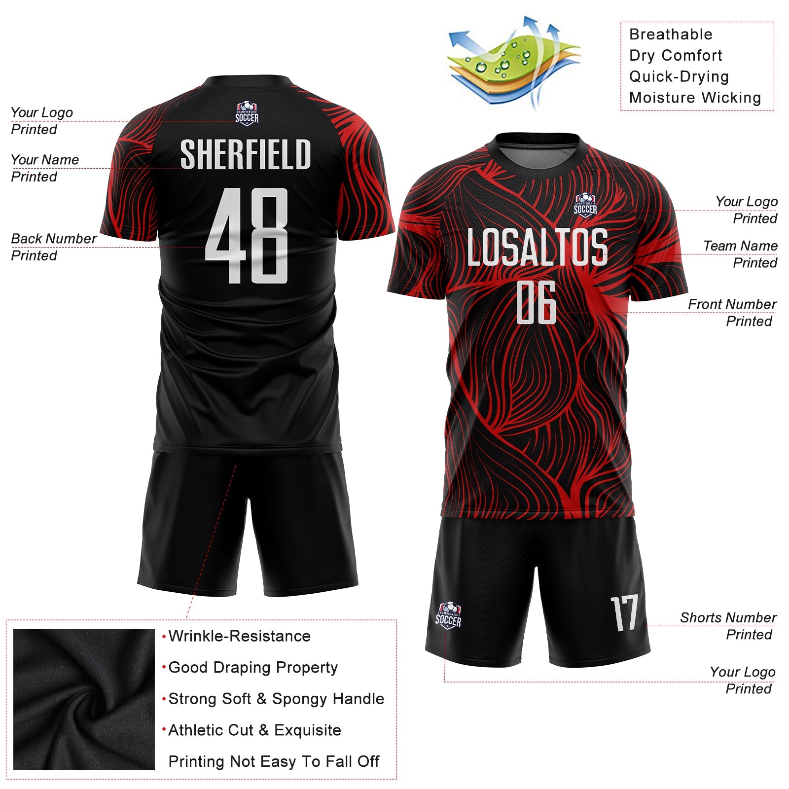 Custom Black White-Red Sublimation Soccer Uniform Jersey - Sky-Custom