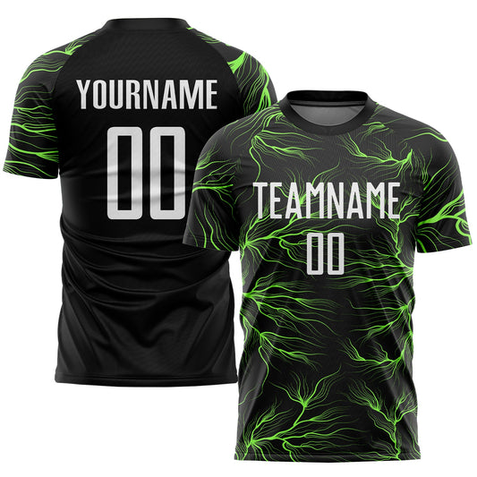 Custom Black White-Neon Green Sublimation Soccer Uniform Jersey - Sky-Custom