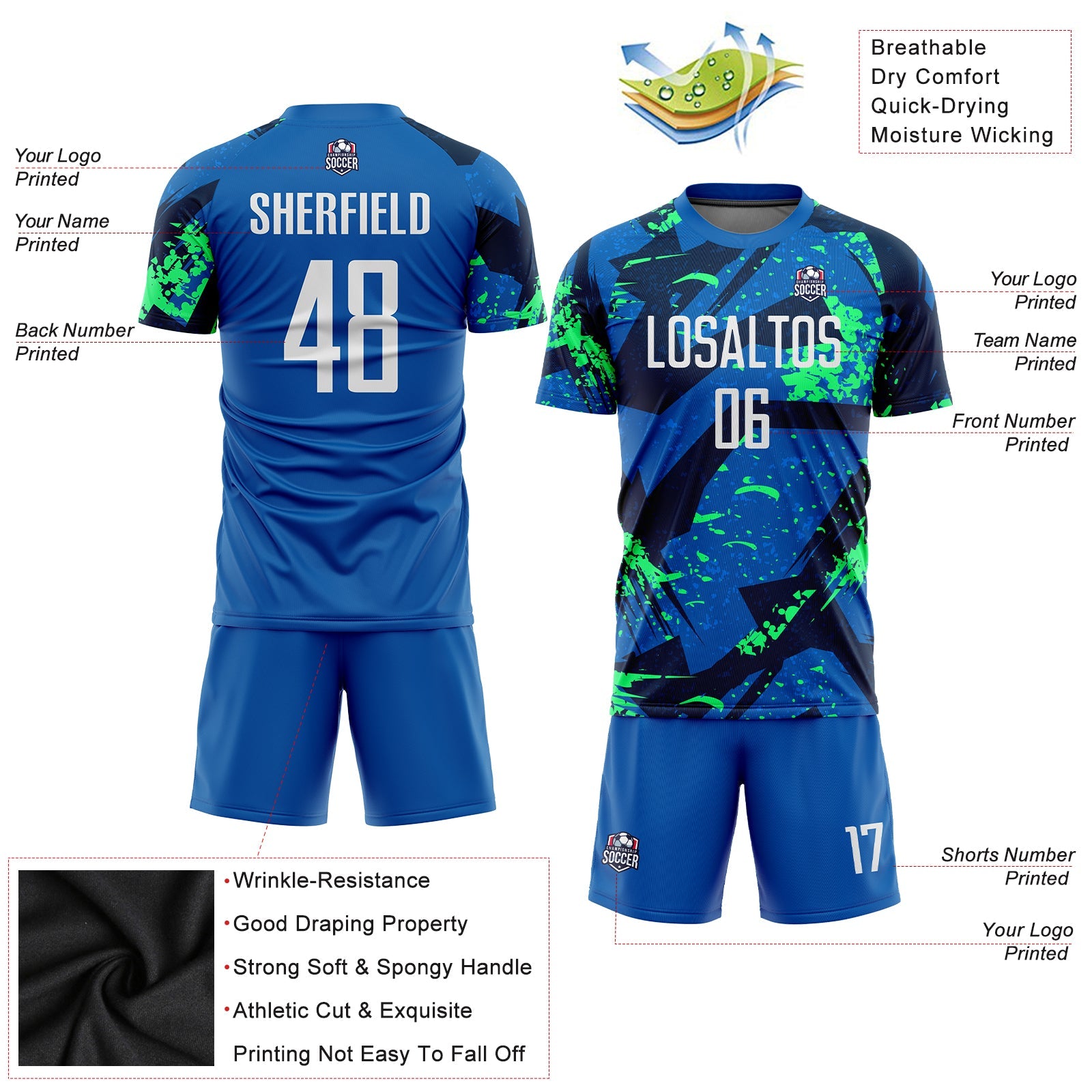Custom Royal White-Neon Green Sublimation Soccer Uniform Jersey - Sky-Custom
