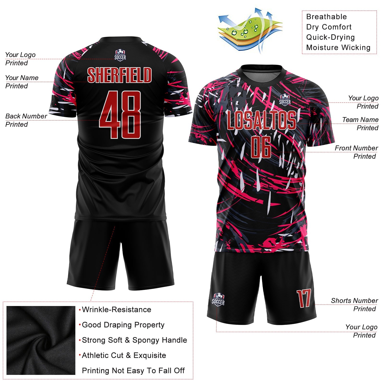Custom Black Red-White Sublimation Soccer Uniform Jersey - Sky-Custom