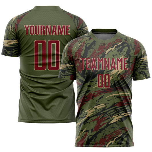 Custom Olive Crimson-Vegas Gold Sublimation Salute To Service Soccer Uniform Jersey - Sky-Custom