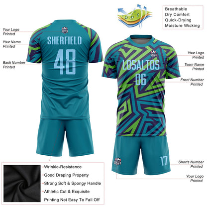 Custom Teal Light Blue-Kelly Green Sublimation Soccer Uniform Jersey - Sky-Custom
