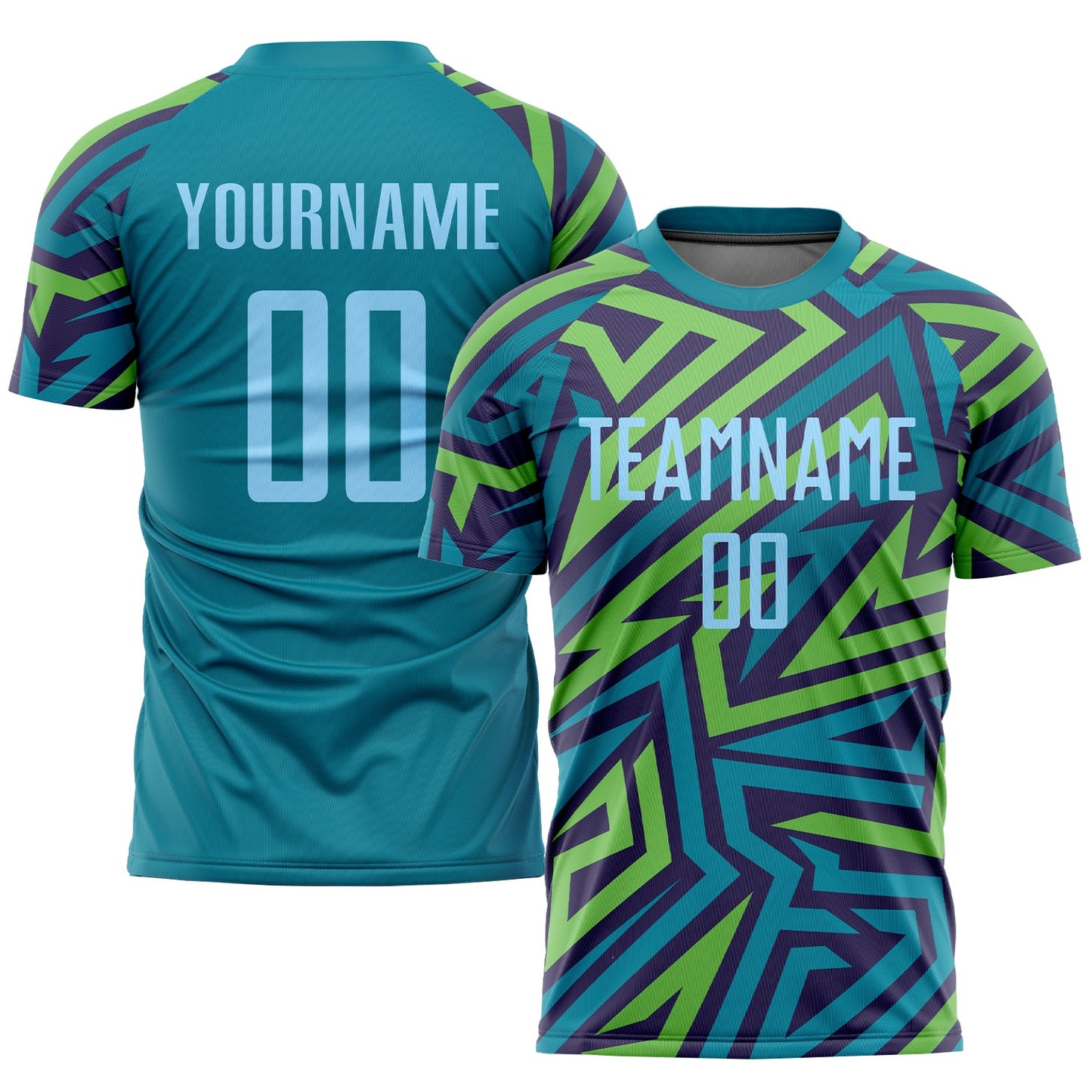 Custom Teal Light Blue-Kelly Green Sublimation Soccer Uniform Jersey - Sky-Custom
