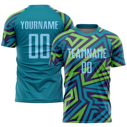 Custom Teal Light Blue-Kelly Green Sublimation Soccer Uniform Jersey - Sky-Custom