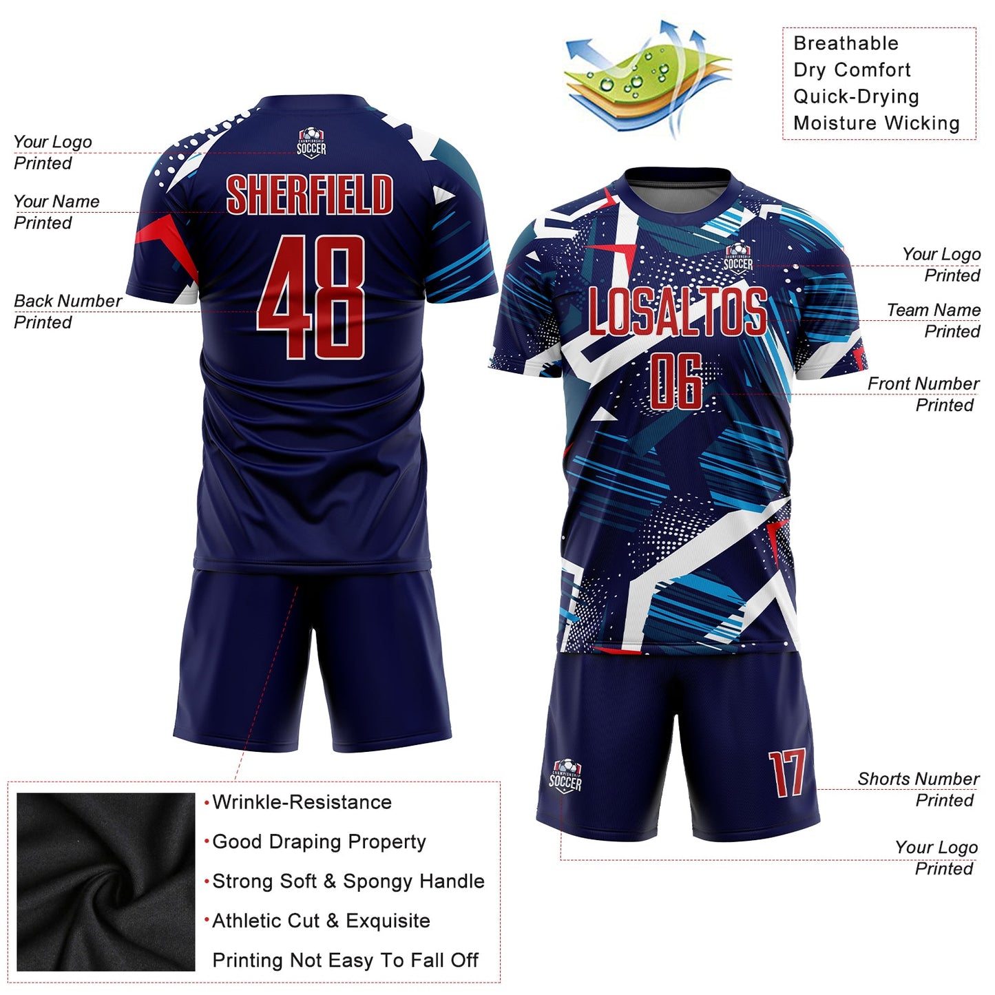 Custom Navy Red-White Sublimation Soccer Uniform Jersey - Sky-Custom