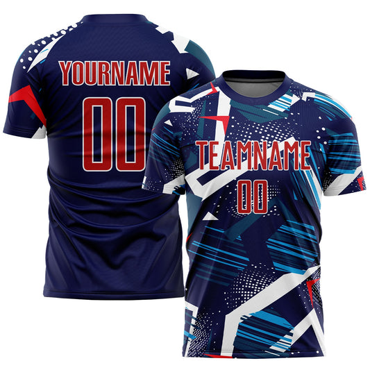 Custom Navy Red-White Sublimation Soccer Uniform Jersey - Sky-Custom