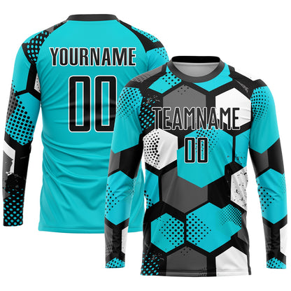 Custom Aqua Black-White Sublimation Soccer Uniform Jersey - Sky-Custom