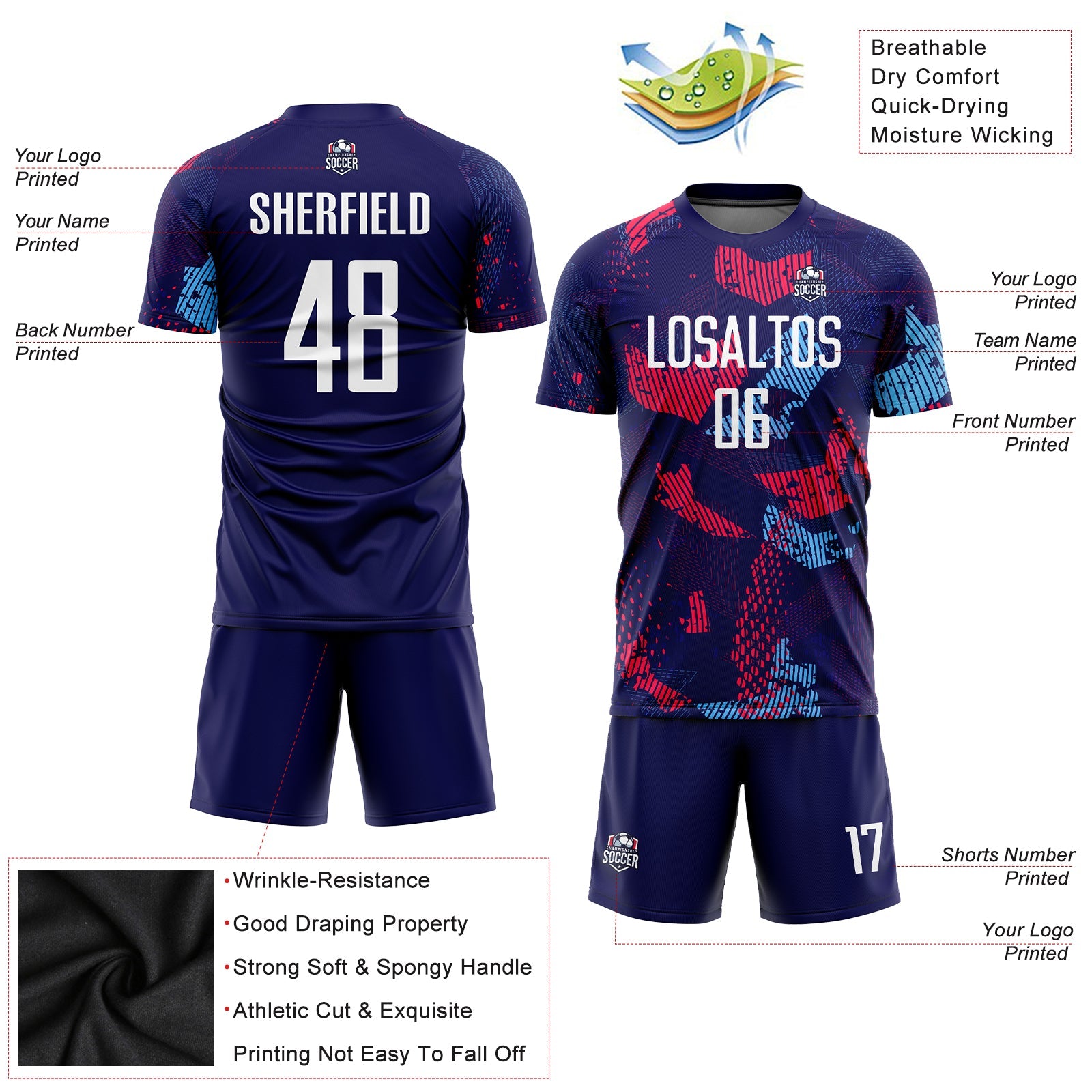 Custom Navy White-Light Blue Sublimation Soccer Uniform Jersey - Sky-Custom