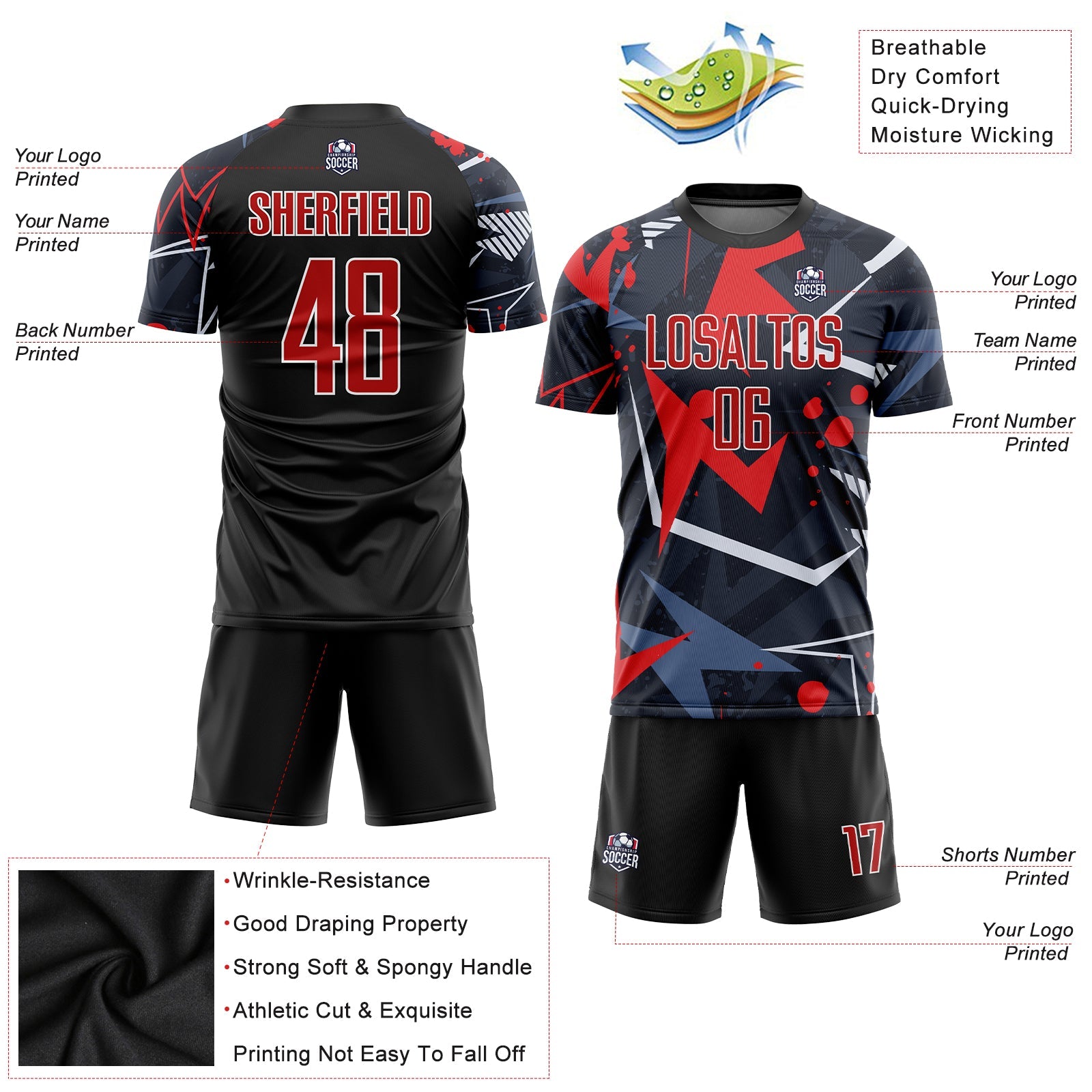 Custom Black Red-White Sublimation Soccer Uniform Jersey - Sky-Custom