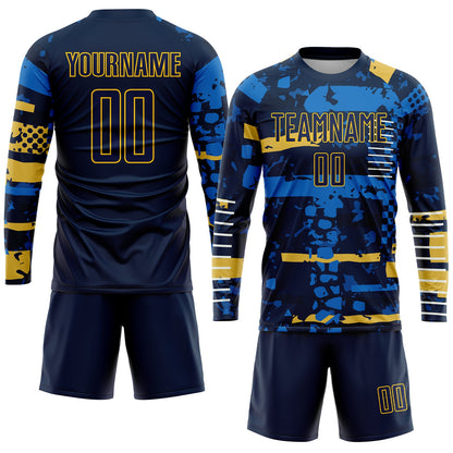Custom Navy Navy-Gold Sublimation Soccer Uniform Jersey - Sky-Custom