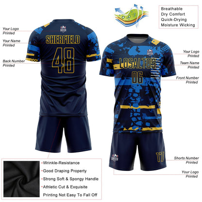 Custom Navy Navy-Gold Sublimation Soccer Uniform Jersey - Sky-Custom