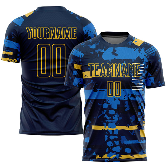 Custom Navy Navy-Gold Sublimation Soccer Uniform Jersey - Sky-Custom