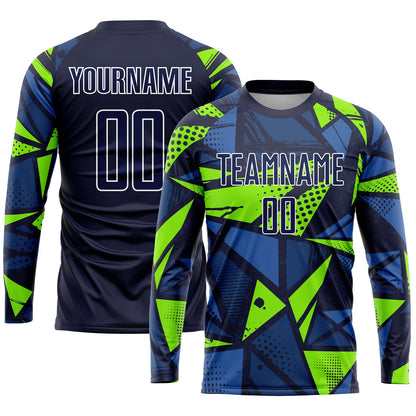 Custom Navy Navy-Neon Green Sublimation Soccer Uniform Jersey - Sky-Custom