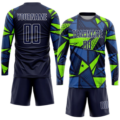 Custom Navy Navy-Neon Green Sublimation Soccer Uniform Jersey - Sky-Custom