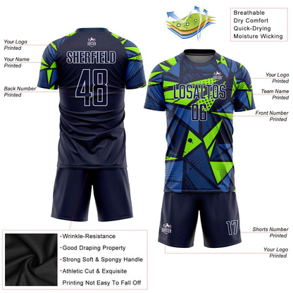 Custom Navy Navy-Neon Green Sublimation Soccer Uniform Jersey - Sky-Custom