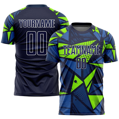 Custom Navy Navy-Neon Green Sublimation Soccer Uniform Jersey - Sky-Custom