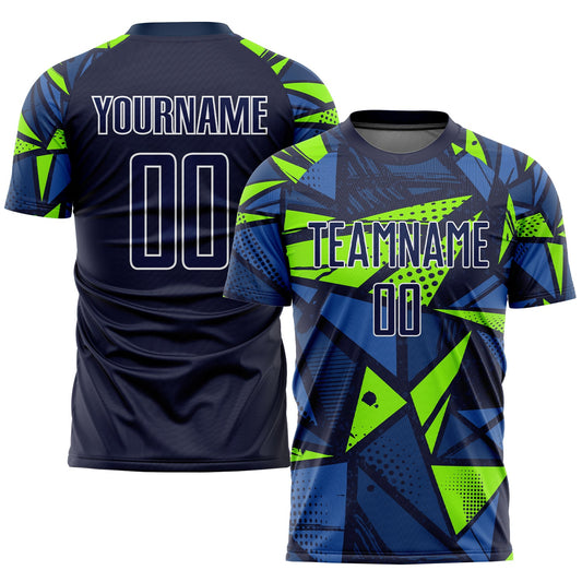 Custom Navy Navy-Neon Green Sublimation Soccer Uniform Jersey - Sky-Custom