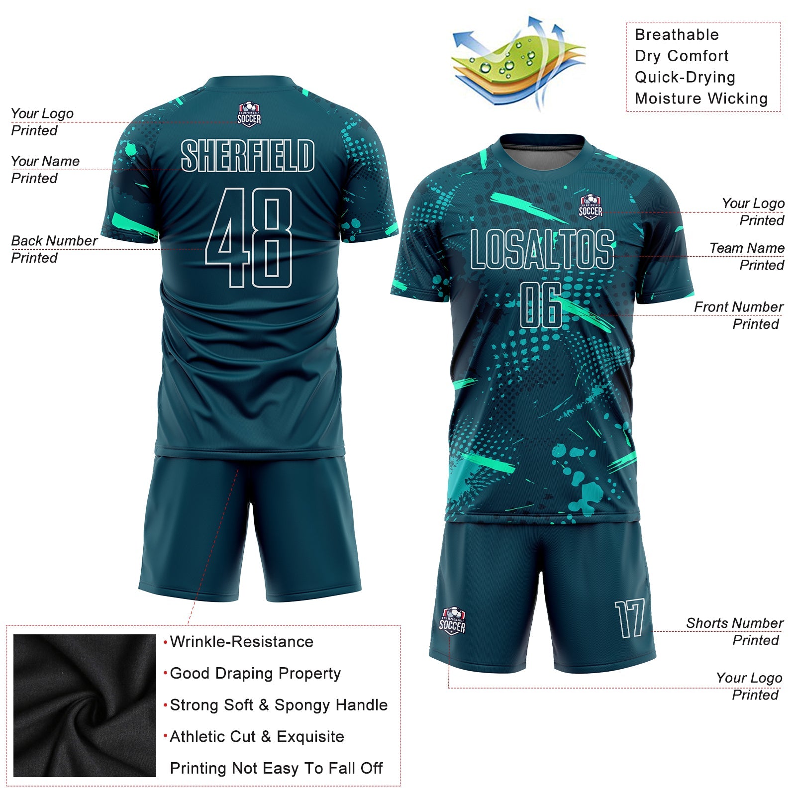 Custom Green Green-Teal Sublimation Soccer Uniform Jersey - Sky-Custom