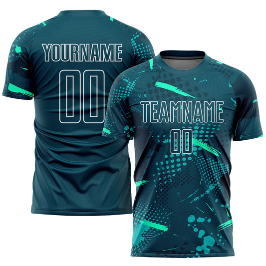 Custom Green Green-Teal Sublimation Soccer Uniform Jersey - Sky-Custom
