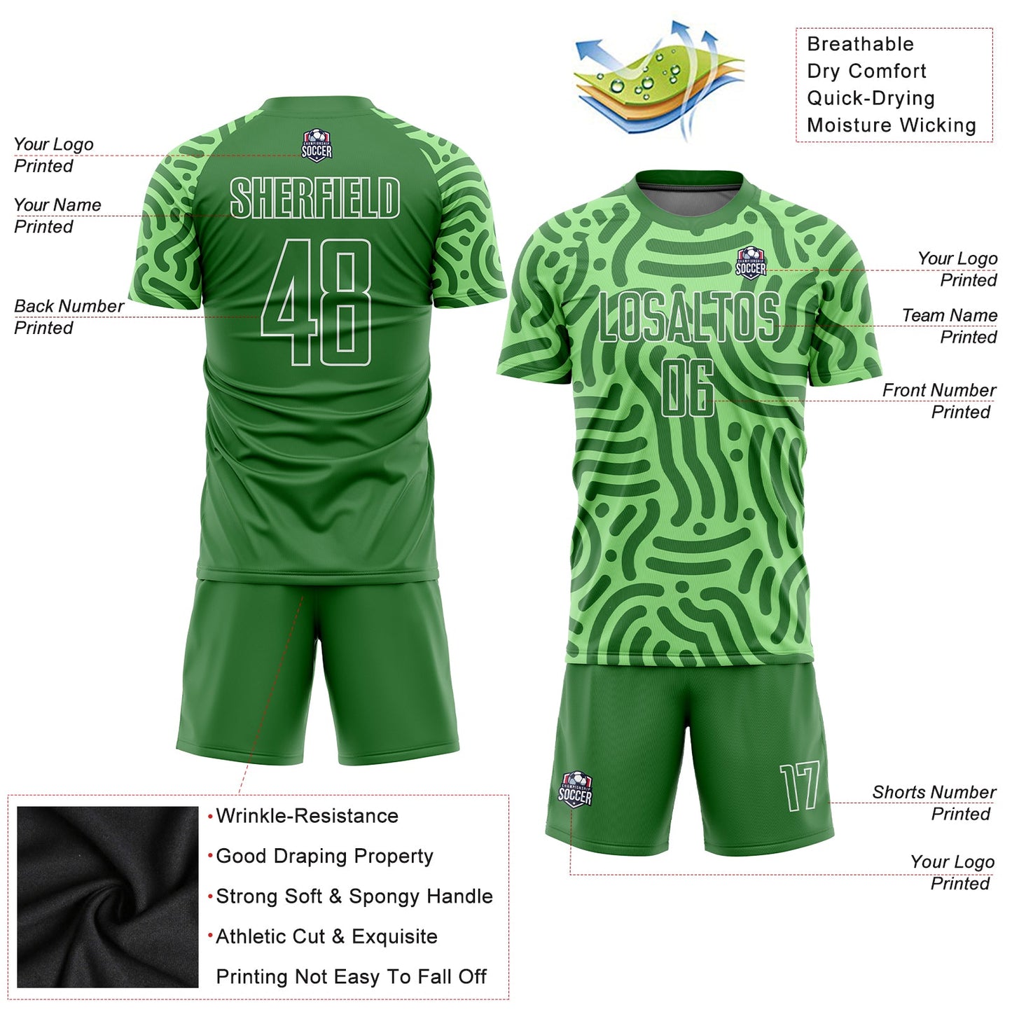 Custom Neon Green Kelly Green-White Sublimation Soccer Uniform Jersey - Sky-Custom