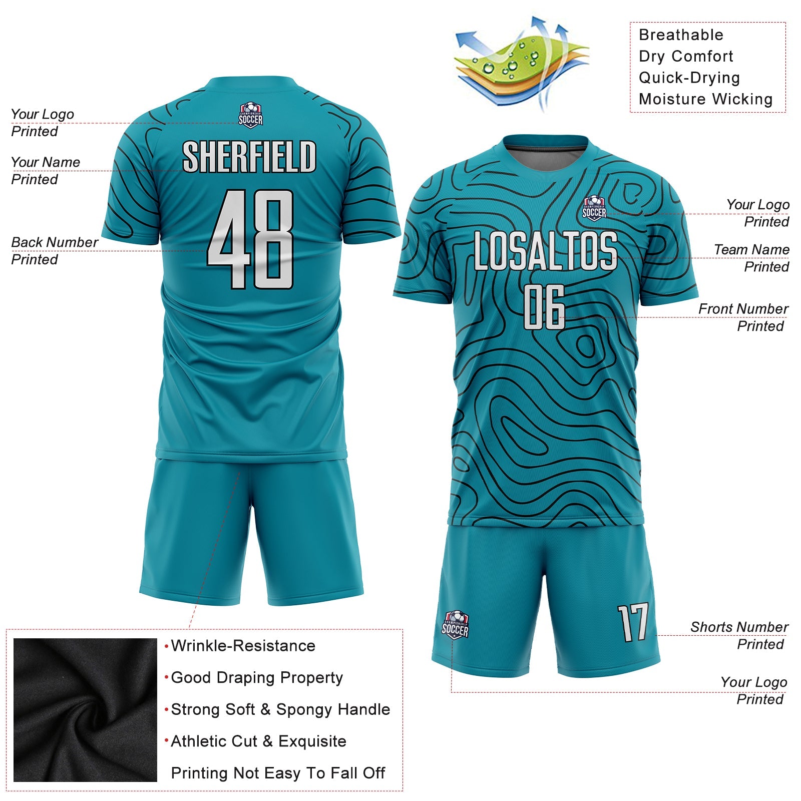 Custom Teal White-Black Sublimation Soccer Uniform Jersey - Sky-Custom