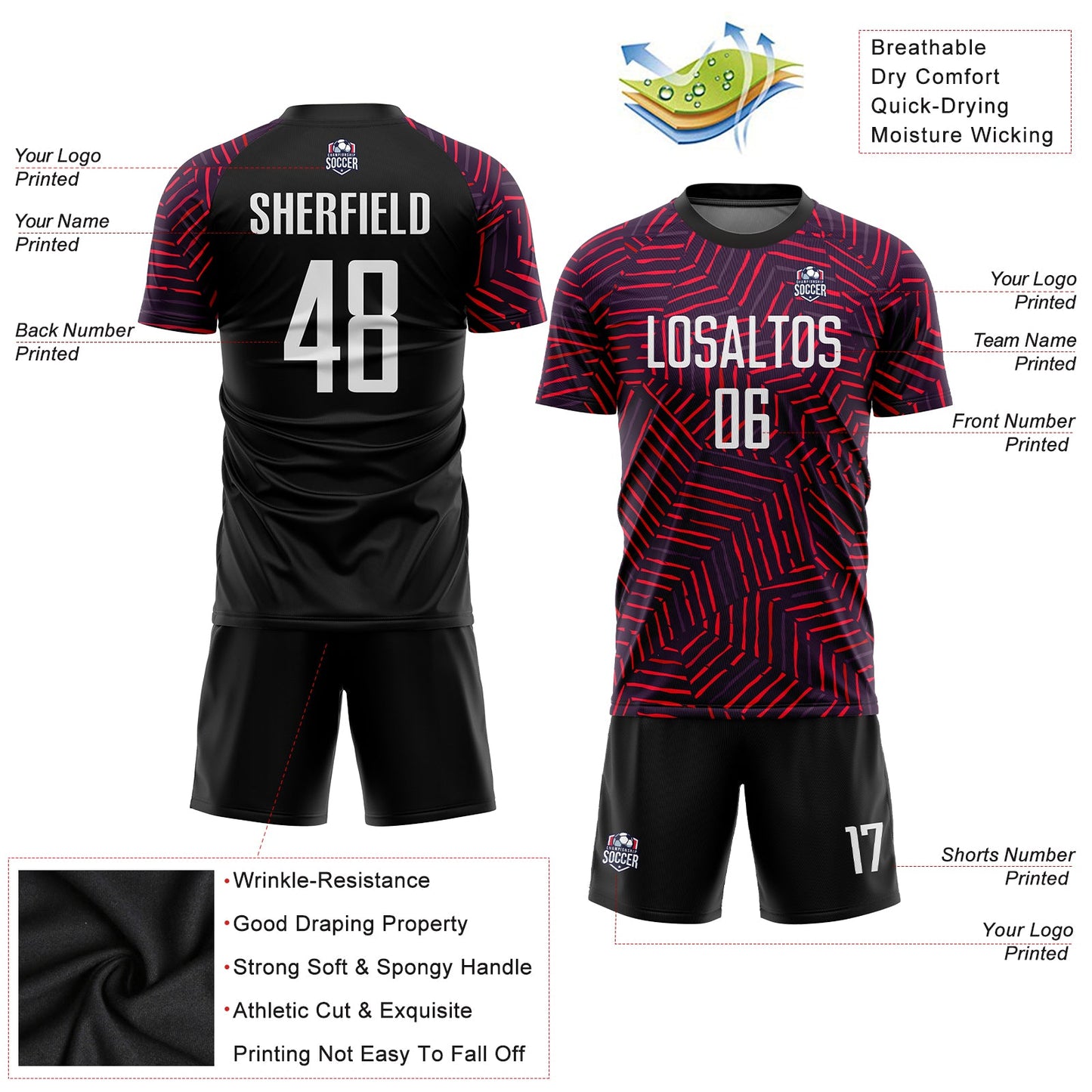 Custom Black White-Red Sublimation Soccer Uniform Jersey - Sky-Custom