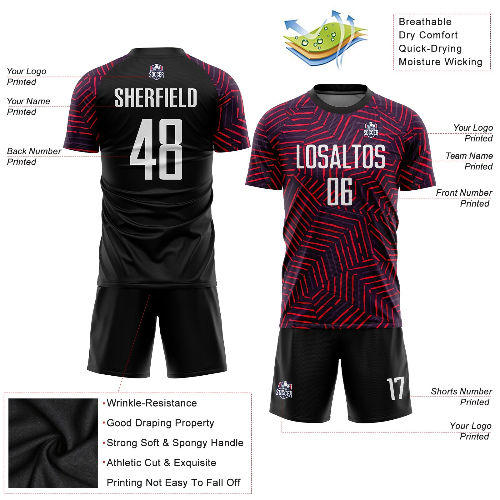 Custom Black White-Red Sublimation Soccer Uniform Jersey - Sky-Custom