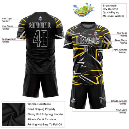 Custom Black Black-Gold Sublimation Soccer Uniform Jersey - Sky-Custom