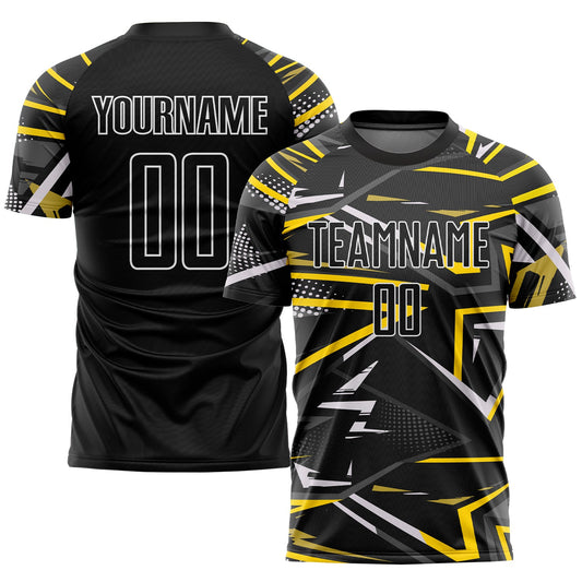 Custom Black Black-Gold Sublimation Soccer Uniform Jersey - Sky-Custom